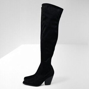 Marc Fisher Cathi Over The Knee Boot Womens 8 Black Pointed Toe Block Heel Tall